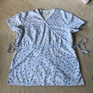 Cherokee Light Blue Floral Scrub Top w/ Ties Sz S